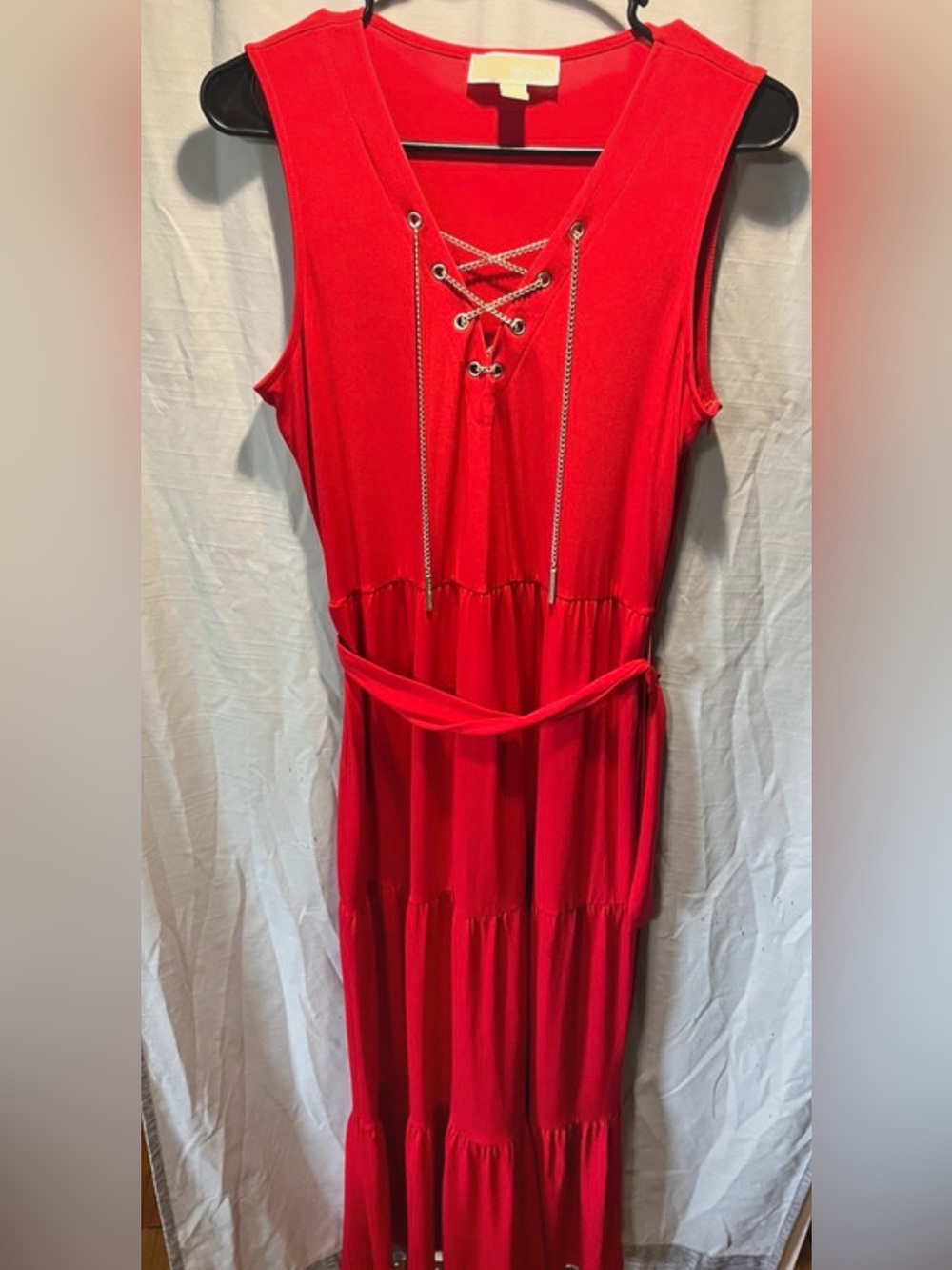 Michael Kors Red Lace-Up Sleeveless Maxi Dress